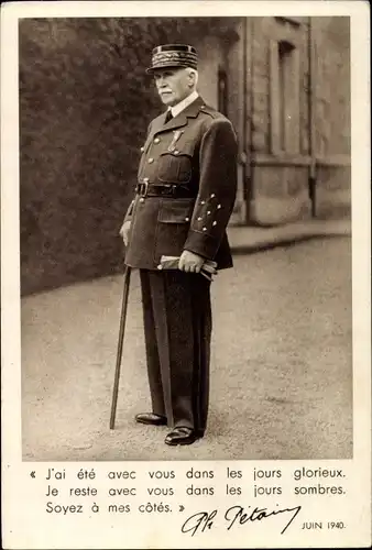 Ak Général Philippe Pétain, Zitat 1940