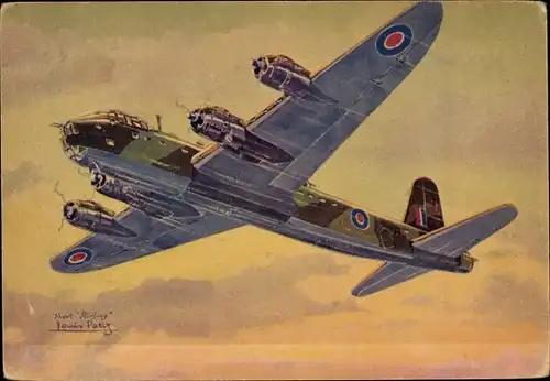 Künstler Ak Petit, Louis, Britisches Kampfflugzeug Short Stirling, Avions Alliés
