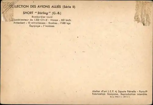 Künstler Ak Petit, Louis, Britisches Kampfflugzeug Short Stirling, Avions Alliés