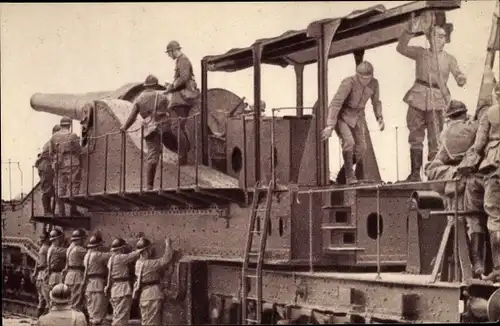 Ak Artillerie Lourde sur voie ferrée, französisches Eisenbahngeschütz