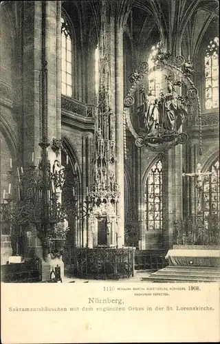 Ak Nürnberg in Mittelfranken, Sakramentshäuschen mit dem englischen Gruss i. d. St. Lorenzkirche
