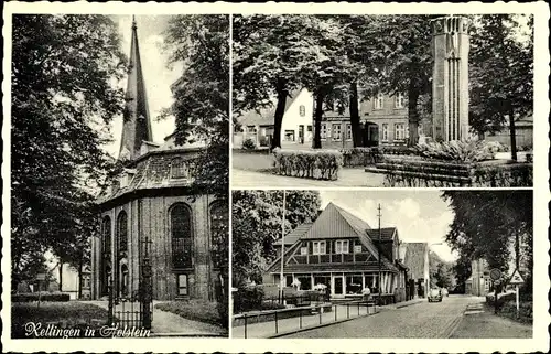 Ak Rellingen in Holstein, Straßenansicht, Kirche, Ehrenmal