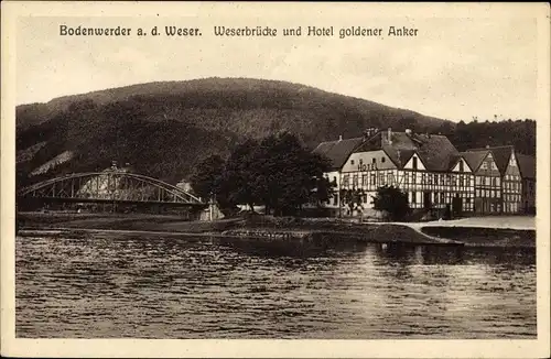 Ak Bodenwerder an der Weser, Weserbrücke und Hotel goldener Anker