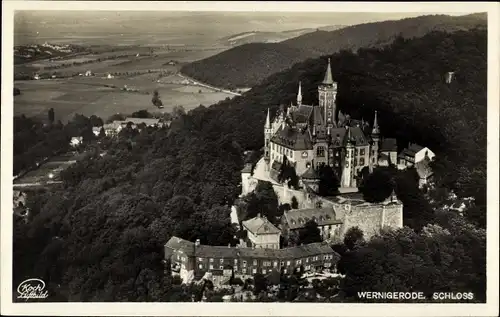 Ak Wernigerode am Harz, Schloss, Fliegeraufnahme