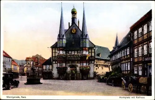 Ak Wernigerode am Harz, Marktplatz mit Rathaus