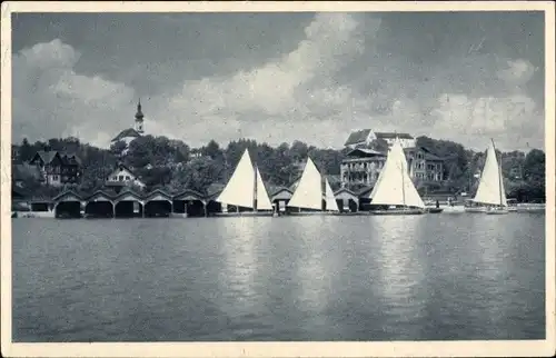 Ak Starnberg in Oberbayern, Blick vom See, Segelboote