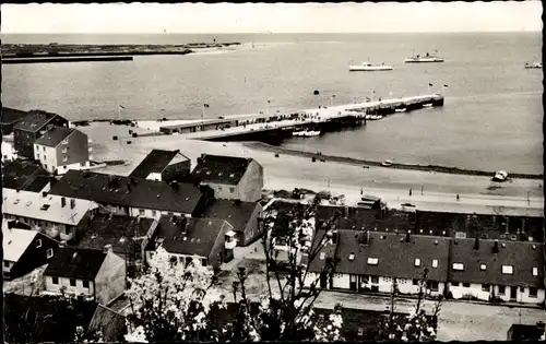 Ak Nordseeinsel Helgoland, Blick vom Falm, Landungsbrücke