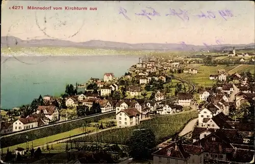 Ak Männedorf Kanton Zürich, Panorama vom Kirchturm aus