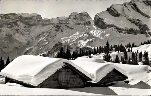 Ak Braunwald Kanton Glarus, Braunwaldalp Oberstafel im Winter