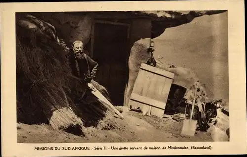Ak Südafrika, Basutoland, Missions, Une grotte servant de maison au Missionnaire