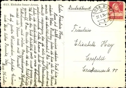 Ak Inner Arosa Kanton Graubünden Schweiz, Eisbahn