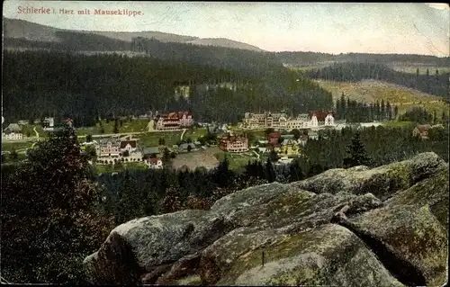 Ak Schierke Wernigerode am Harz, Teilansicht mit Mauseklippe