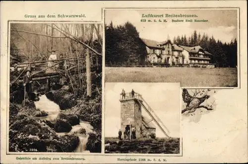 Ak Hornisgrinde Seebach Schwarzwald, Hotel mit Turm, Breitenbronnen, Brücke