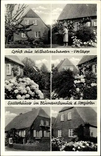 Ak Voslapp Wilhelmshaven in Niedersachsen, Siedlerhäuser im Blumenschmuck der Vorgärten