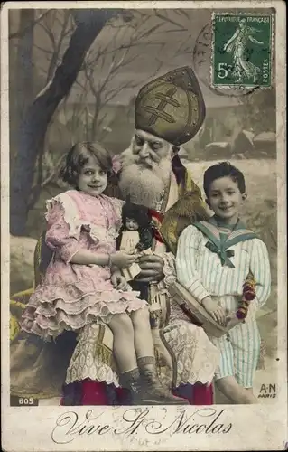 Ak Frohe Weihnachten, Vive St. Nicolas, Nikolaus, Kinder, Puppe