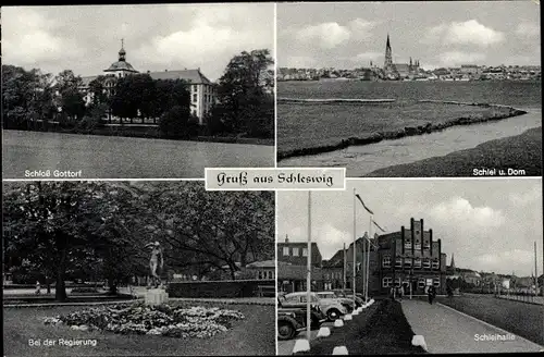 Ak Schleswig an der Schlei, Schloss Gottorf, Schlei, Dom, Bei der Regierung, Schleihalle