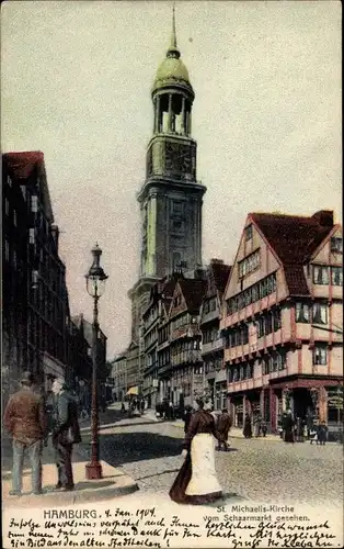Ak Hamburg Mitte Altstadt, St. Michaeliskirche vom Schaarmarkt gesehen