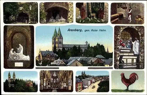 Ak Arenberg Koblenz am Rhein, Roter Hahn, Hochaltar, Kirche, Straßenpartie