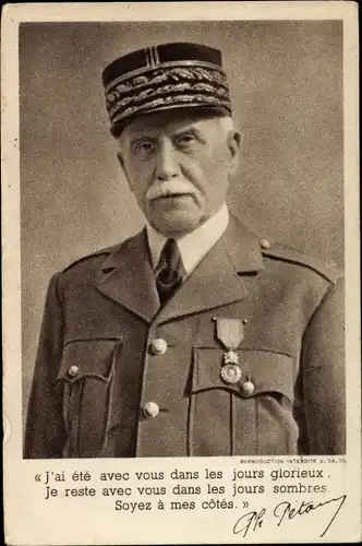 Ak General Philippe Pétain, Portrait, Zitat