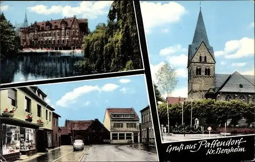 Ak Paffendorf Bergheim an der Erft, Schloss, Kirche, Straßenpartie