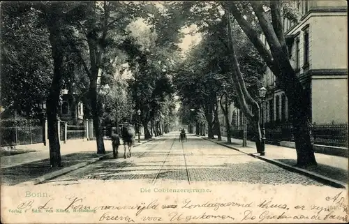 Ak Bonn am Rhein, Koblenzer Straße, Bahngleise, Mann mit Pferd