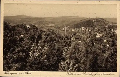 Ak Hasserode Wernigerode am Harz, Gesamtansicht mit Ratskopf und Brocken