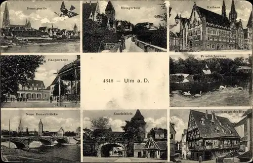 Ak Ulm an der Donau, Donaupartie, Metzgerturm, Rathaus, Hauptwache, Donaubrücke, Altes Haus