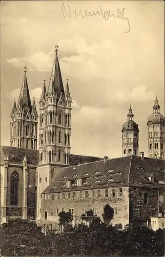 Ak Naumburg an der Saale, Dom, Außenansicht mit Gymnasium von Westen gesehen