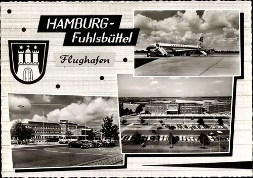 Wappen Ak Hamburg Nord Fuhlsbüttel, Flughafen, Passagierflugzeug