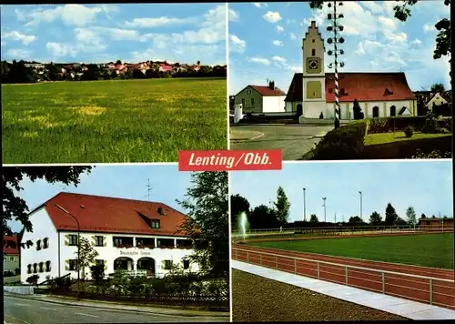 Ak Lenting in Oberbayern, Stadion, Kirche, Gaststätte