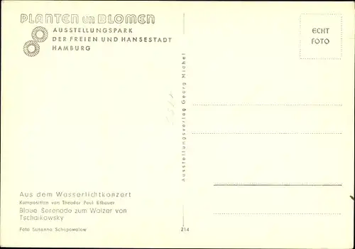 Ak Hamburg Mitte Neustadt, Gartenbau Ausstellung 1953, Wasserlichtkonzert