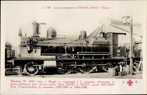 Ak Les Locomotives Francaises, Etat, Machine No. 3603, Type Mogul