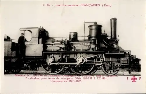 Ak Les Locomotives Francaises, Etat, Machine No 120-794 de l'ancienne Compagnie de l'Ouest