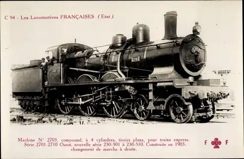 Ak Französische Eisenbahn, Dampflokomotive, Chemin de fer, Etat, Machine No. 2703
