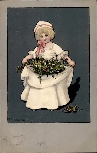 Künstler Ak Parkinson, Ethel, Mädchen mit Mistelzweigen und Stechpalmen