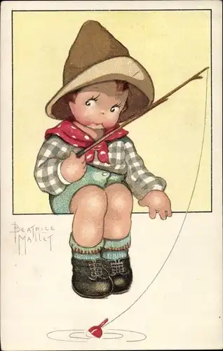 Künstler Ak Mallet, Beatrice, Kind mit einer Angel