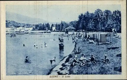 Ak Luino Lago Maggiore Lombardia, Il Lido, Strandpartie