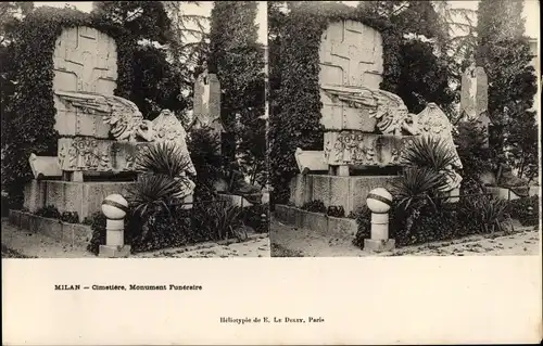 Stereo Ak Milano Mailand Lombardia, Cimetiere, Monument Funeraire