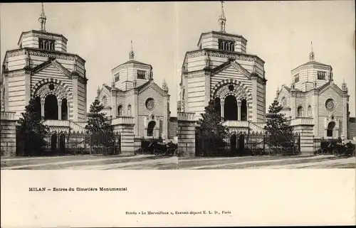 Stereo Ak Milano Mailand Lombardia, Entree du Cimetiere Monumental