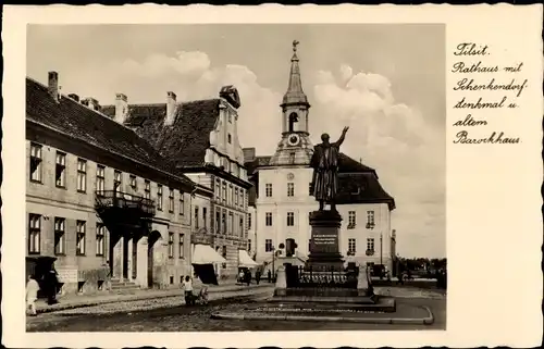 Ak Sowjetsk Tilsit Ostpreußen, Rathaus, Schenkendorf-Denkmal, Barockhaus