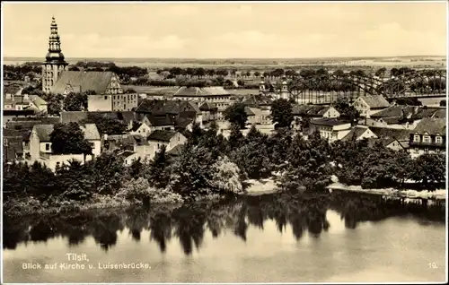 Ak Sowjetsk Tilsit Ostpreußen, Blick auf Kirche und Luisenbrücke