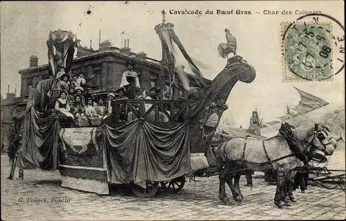 Ak Paris XIX., Char des Colonies, Cavalcade du Boeuf Gras