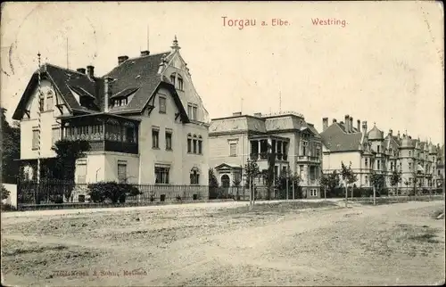 Ak Torgau an der Elbe Nordsachsen, Westring, Villen, Straßenpartie