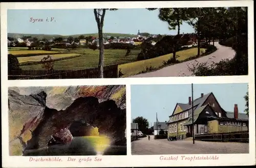 Ak Syrau Rosenbach im Vogtland, Drachenhöhle, Der große See, Gasthof Tropfsteinhöhle