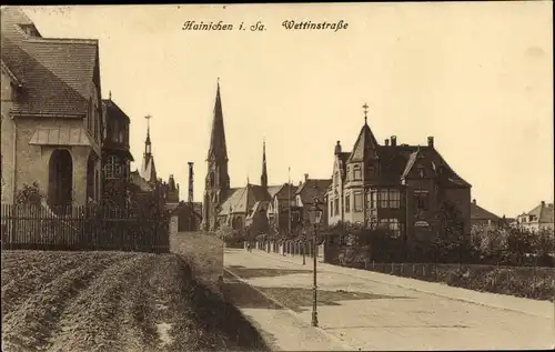 Ak Hainichen in Sachsen, Wettinstraße, Villen, Kirche