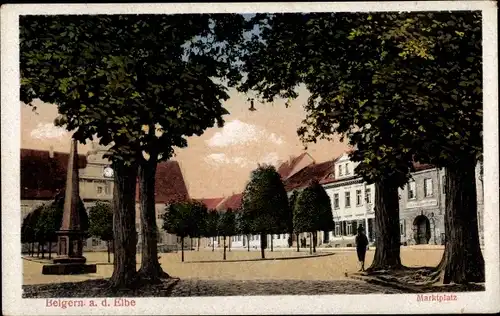 Ak Belgern Schildau in Nordsachsen, Marktplatz, Denkmal