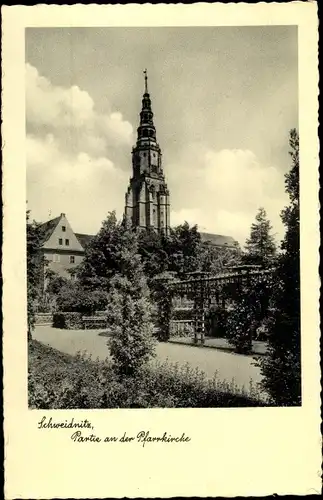 Ak Świdnica Schweidnitz Schlesien, Partie an der Pfarrkirche