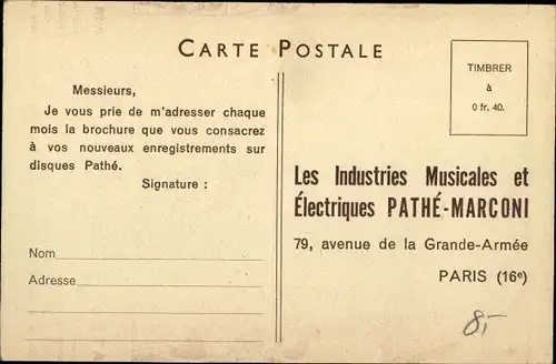 Ak Reklame, Amateurs de Disques, Industries Musicales Pathe Marconi, Paris, Schallplatten