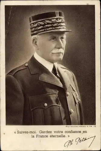 Ak Général Philippe Pétain, Portrait, Zitat