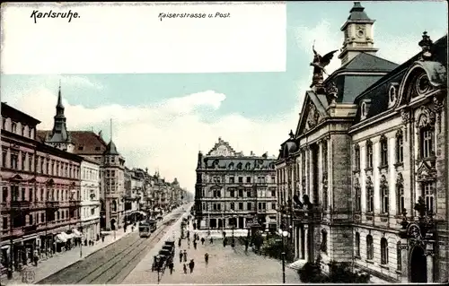 Ak Karlsruhe in Baden, Kaiserstraße und Post